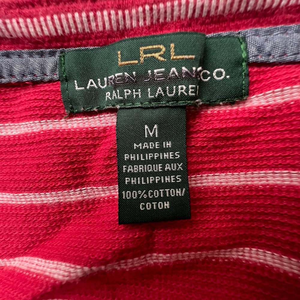 LRL Lauren Jeans Co. RALPH LAUREN Red Stripe 100% Cotton Zip Pocket Top M - Picture 7 of 15